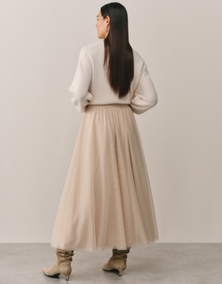 Jersey Tulle Midi Skirt - Caramel