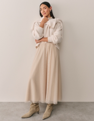 Jersey Tulle Midi Skirt - Caramel