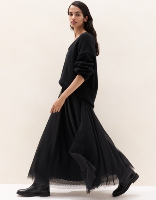 Jersey Tulle Midi Skirt - Charcoal