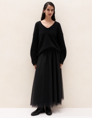 Jersey Tulle Midi Skirt - Charcoal
