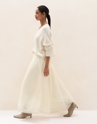 Jersey Tulle Midi Skirt - Scandi White