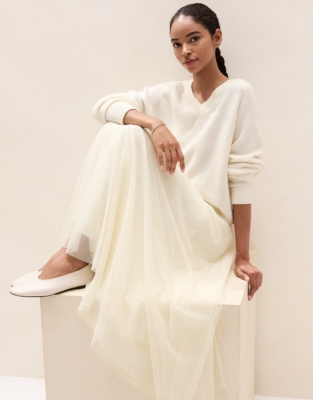 Jersey Tulle Midi Skirt - Scandi White