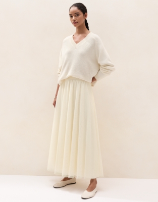 Jersey Tulle Midi Skirt - Scandi White