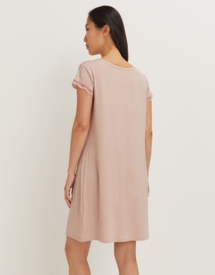 Jersey V-Neck Lace Nightie - Vintage Pink