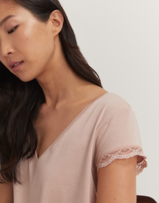 Jersey V-Neck Lace Nightie - Vintage Pink