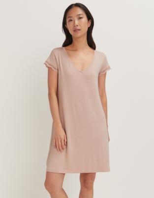 Jersey V-Neck Lace Nightie - Vintage Pink