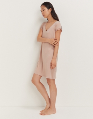 Jersey V-Neck Lace Nightie - Vintage Pink