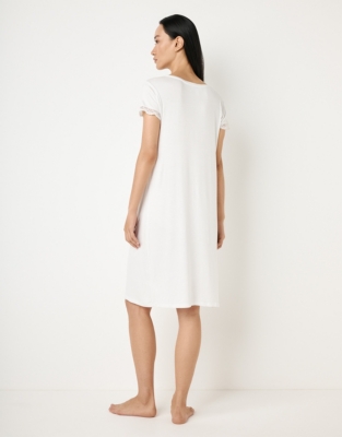 Jersey V-Neck Lace Nightie - Ivory