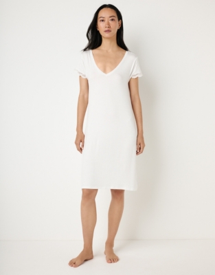 Jersey V-Neck Lace Nightie - Ivory