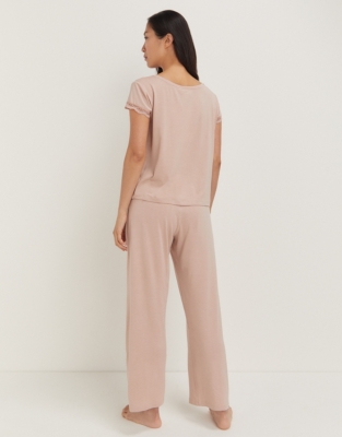 Jersey V-Neck Lace Pyjama Set - Vintage Pink