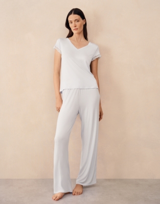 Jersey V-Neck Lace Trim Pyjama Set