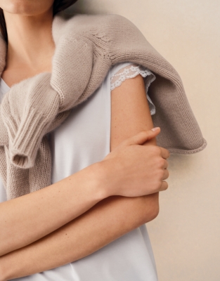 Jersey V-Neck Lace Trim Pyjama Set