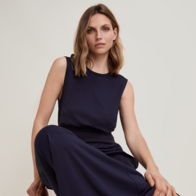 Jersey Waisted Wide Leg Jumpsuit - Navy