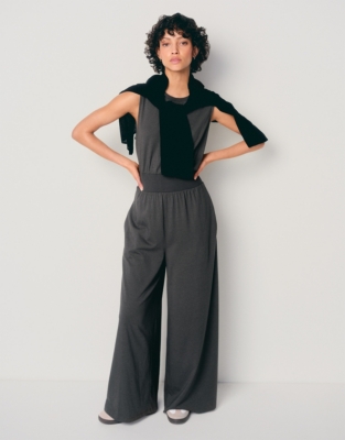 Jersey Waisted Wide Leg Jumpsuit - Eclipse