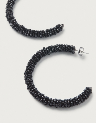 Jet Beaded Large Hoop Earrings