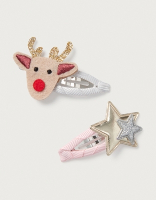 Jingles Reindeer & Star Hair Clips – Set of 2