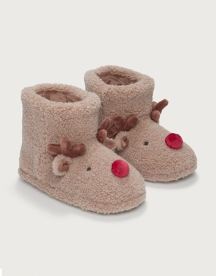 Jingles Reindeer Borg Slipper Boots