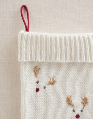 Jingles Reindeer Embroidered Knitted Stocking