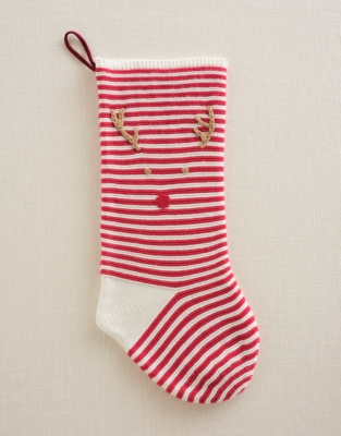 Jingles Reindeer Embroidered Stripe Stocking
