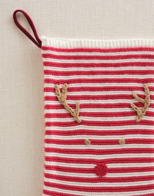 Jingles Reindeer Embroidered Stripe Stocking