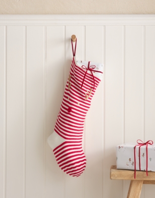 Jingles Reindeer Embroidered Stripe Stocking