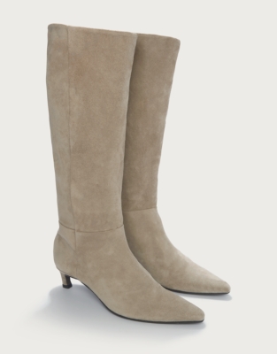 Kitten Heel Suede Knee High Boots