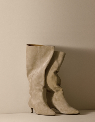 Kitten Heel Suede Knee High Boots