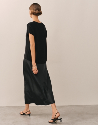 Knit & Washed Satin Dress