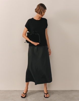 Knit & Washed Satin Dress