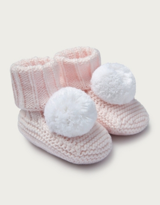 Pink Knitted Pom Pom Bootees Newborn 