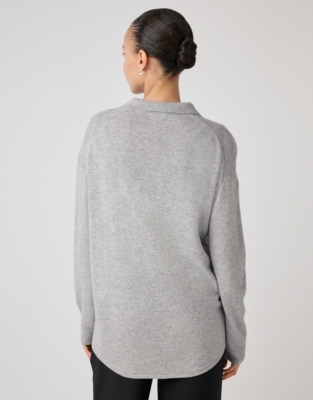 Knitted Shirt with Cashmere - Pale Gray Marl