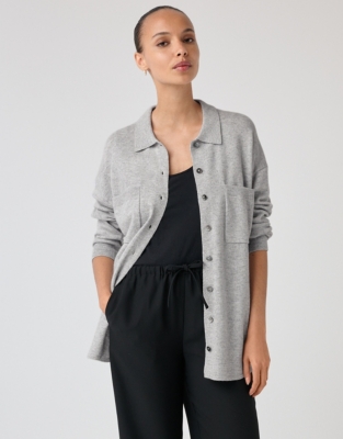 Knitted Shirt with Cashmere - Pale Grey Marl