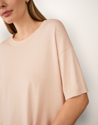 Knitted T-shirt with Recycled Cotton - Linen Pink