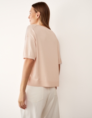 Knitted T-shirt with Recycled Cotton - Linen Pink