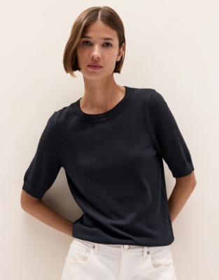 Knitted T-shirt with Recycled Cotton - Midnight