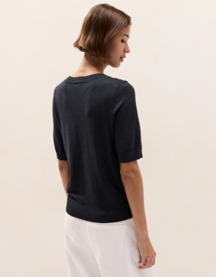 Knitted T-shirt with Recycled Cotton - Midnight