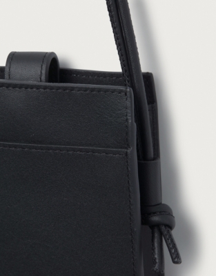 Knot Detail Leather Phone Pouch - Black