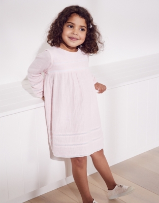 Lace Detail Crinkle Cotton Dress (26yrs) Girls' Clothing The White