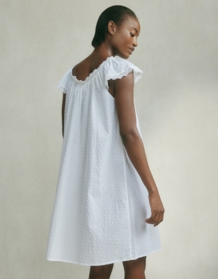 Lace Trim Cotton Dobby Nightgown