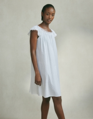 Lace Trim Cotton Dobby Nightgown