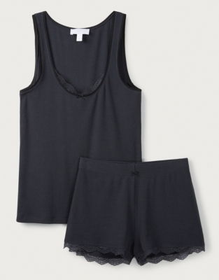 LaceTrim Rib Vest & Pajama Shorts Set Pajamas The White Company US