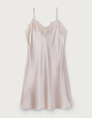 Lace Trim Silk Nightgown