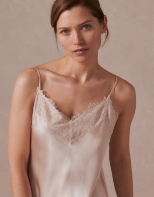 Lace Trim Silk Nightgown