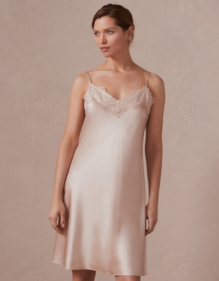 Lace Trim Silk Nightgown