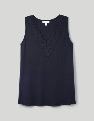 Lace Trim V-Neck Top | Tops & T-Shirts | The White Company UK