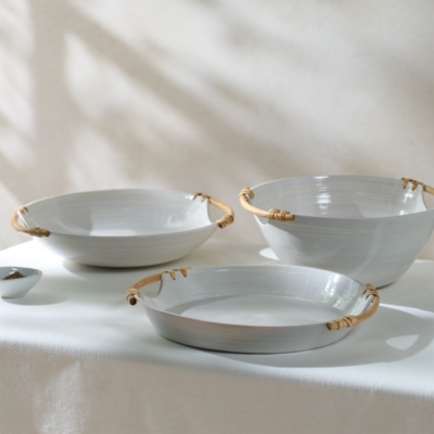 Lacquered Bamboo Round Serving Tray