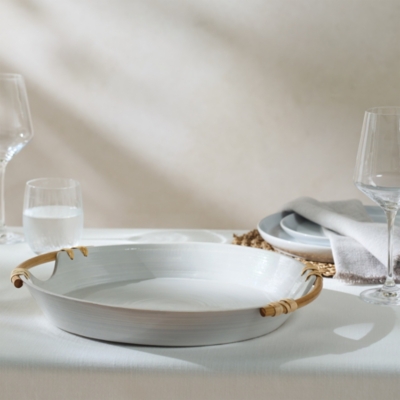Lacquered Bamboo Round Serving Tray