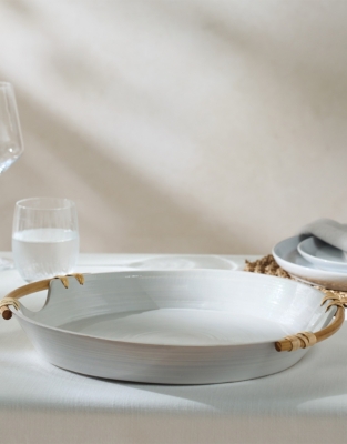 Lacquered Bamboo Round Serving Tray