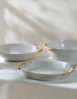 Lacquered Bamboo Round Serving Tray