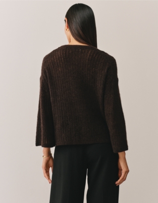 Ladderstitch Rib Jumper with Alpaca - Dark Chocolate